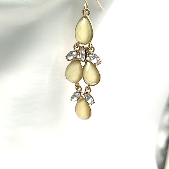 Cascading Faceted Iridescent Cornsilk Yellow Teardrop Chandelier Earrings - Picture 9 of 11